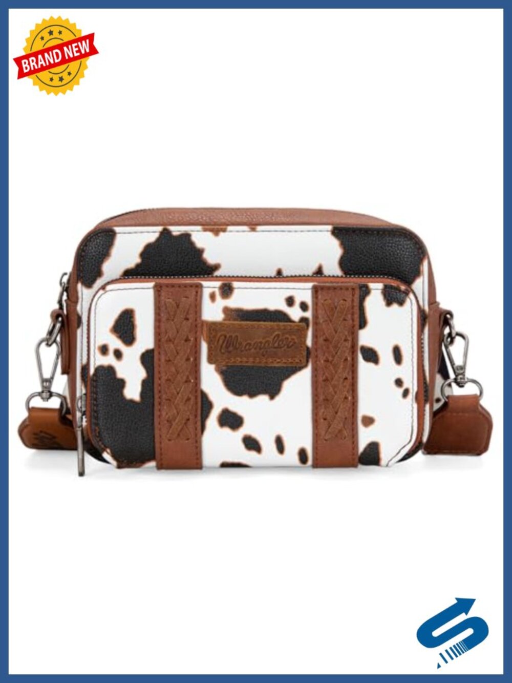 Women's Cow Print Crossbody Bag with Guitar Strap - Faux Leather